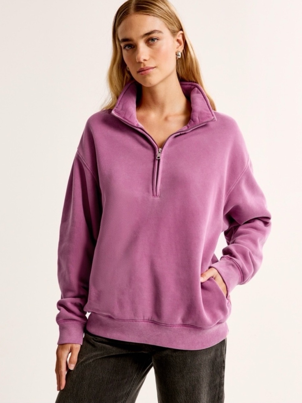 ABERCROMBIE & FITCH Women's Sunday Half-zip Pullover Sweatshirt - Mauve Pink M